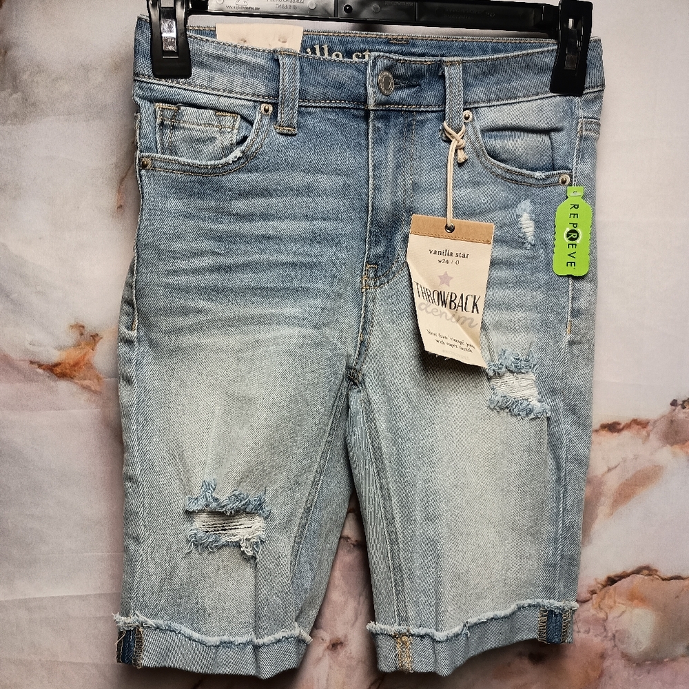 Vanilla Star Light Wash‎ Denim Mid Rise Bermuda Shorts